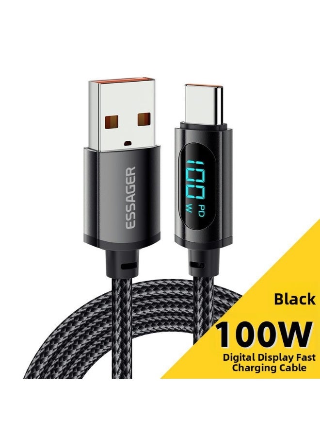 ايساجر 1متر كابل USB A إلى USB C مع شاشة LED، كابل شحن سريع 100W 7A من سبائك الألمنيوم، كابل شحن بشاشة رقمية و كابل شحن PD، كابل بيانات بشاشة رقمية مضفر من النايلون باللون الأسود - Image 1
